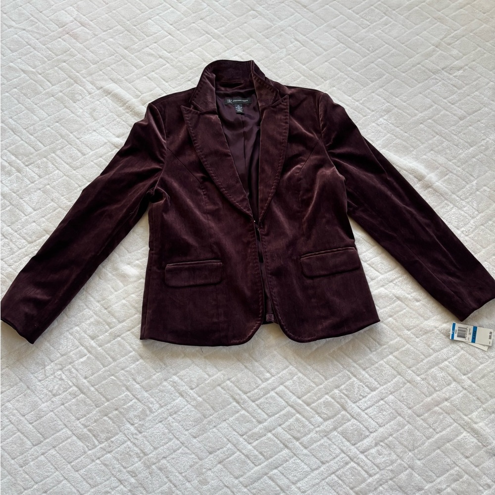 INC International Concepts Women's Velvet Blazer - Rich Burgundy